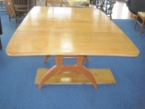 Mid-Century Modern Drop Leaf Wishbone Style Double Pedestal Table w/ Leaf