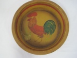 Country Chic Hand Painted Metal Bowl Rooster Design w/ Trim Antiqued Patina