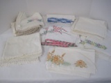 Lot - Misc. Needlework & Crochet Lace Edge Pillow Cases