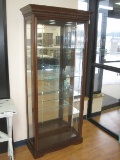 Mahogany Lighted Mirrored Back Curio w/ Cut Glass Front, Glass Shelves