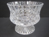 Signed Tyrone Vertical Cut/Criss Cross Cut Design Footed Pedestal Open Candy Dish