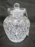 Signed Tyrone Crystal Covered Ginger Jar Criss Cross Cut/Foliate Band Design