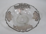 Sterling Silver Overlay Floral Swag/Butterfly Design Footed Handled Flared Rim Bowl