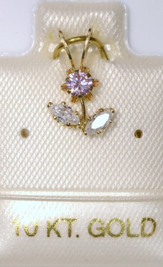 10K Gold Pink & White Cubic Zirconia Pendant