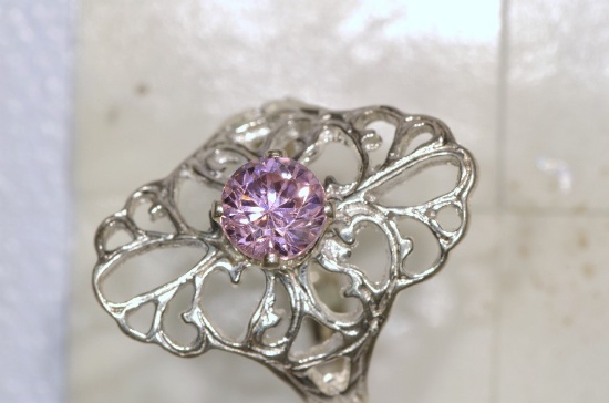 Sterling Silver Pink Cubic Zirconia Ring