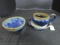 Stoneware Brown-To-Blue Glazed Pottery Mug, Bowl & Saucer w/ Handles