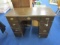 Mid-Century Modern Writing/Work Desk Wooden 7 Drawers w/ Oval Brass Pulls