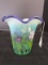 Fenton Hand Painted Scalloped Rim Vase Tulip Motif Green-To-Milk Glass Top