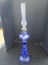 Bohemian Blue Cut-Glass Spindle Design Lamp, Star/Cross Design Pattern w/ Glass Top Hurricane Shade