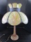 Brass Body Ornate Art-Deco Style Lamp w/ Slag Glass Shade, Ornate/Bead Metal Trim