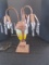 Metal Urn-Design Aromatic Lamp w/ Reverse Glass Painted/Bouquet/Bow Motif