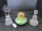 Glass Perfume Bottles, 1 Beaded Trim, 1 Pinwheel, Cut Glass Design, 1 Green Art Glass