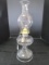 Scalloped Base Glass Vintage Oil Lamp w/ Bead Top Hurricane Shade