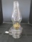 Glass Oil Lamp w/ Handle, Star Cut Base, Hurricane Glass Shade