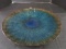 Art Glass Centerpiece Bowl Blue-Green-Yellow Motif