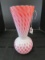 Red Wide Base, Narrow-To-Wide Neck Vase w/ White/Lattice Overlay Pattern