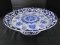 Large Raised Centerpiece Bowl Blue/White Pattern Ceramic Vine Motif Lattice/Flower Pattern