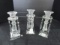 3 Clear Spindle-Style Candle Holders w/ Hanging Prisms Various Heights