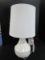 Wide Body, Narrow Neck Cream Ceramic Desk Lamp w/ White Shade