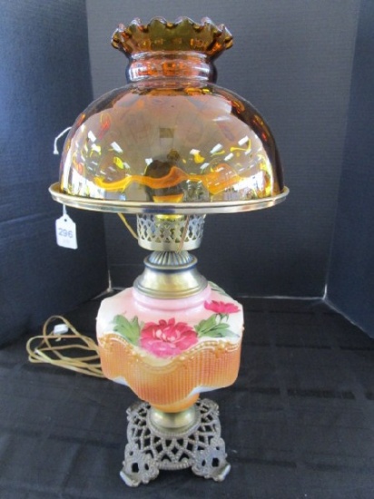Mid-Century Modern Vintage Desk Lamp Ceramic Middle w/ Flour Painted Motif
