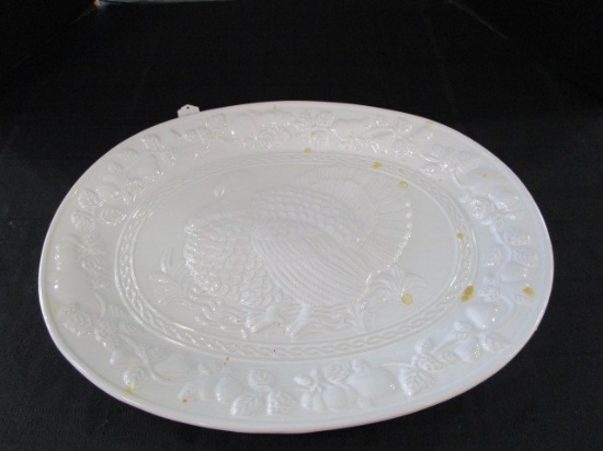 Ceramic White Tuckey Center Platter, Grape/Vine Motif Trim