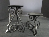 Pair - Black Metal Votive Candle Stands Curled Base Design