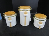 3 White w/ Wood Seal Top Flour/Spice Jars