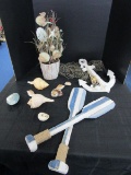 Sea Anchor Blue/White Paddles Wooden Wall Décor w/ Net w/ Shells