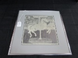 Hand Drawn Carousel Horse in Metal Frame/Matt Artist Signed Jamara Webb '89