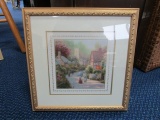 Thomas Kinkade Street Scene in Gilted/Ornate Wood Frame/Matt Beaded Trim