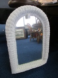 White Wicker Frame Wall Mounted Mirror Arched Top
