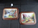 Pair - Thomas Kinkade Collector Plates in Wood Veneer Frames