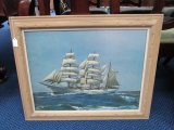Ship on The Ocean Scene in Pine Wood/Unfinished Frame/Matt