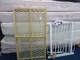 Lot - Wooden Baby/Pet Gate by Ovenflo & White Metal Baby/Pet Gate w/ Doggy Door