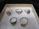 5 Rings Metal/Plated Etc. Various Sizes, Designs, Amethyst, Turquoise, Etc.