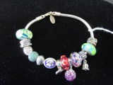 Pandora Bracelet w/ Misc. Pendants 925 Football, Clemson, Tulip, Etc.