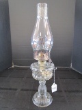 Glass Diamond/Floral Motif Vintage Oil Lamp w/ Hurricane Shade