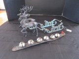 Metal Reindeer Pulling Cart Ornate Curled Design