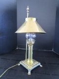 Brass Lamp w/ Glass Hurricane Shade, Cut-Base, Paw Feet, Adjustable Shade