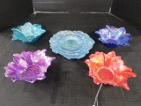 Red/Purple/Blue Green Art Glass Iridescent Bowls Flower Design