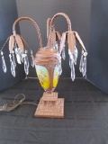 Metal Urn-Design Aromatic Lamp w/ Reverse Glass Painted/Bouquet/Bow Motif