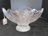 Crystal Glass Bowl w/ Christmas Tree/Star Cut Motif Pattern Wave Trim