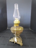 Brass Base Ornate Design Oil Lamp w/ Hurricane Shade