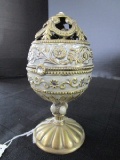 Brass/Resin Musical Egg Ornate Design Motif w/ Rotating Cherub Inside