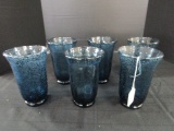 6 Dark Blue Glass Tumblers Wide Top