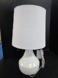 Wide Body, Narrow Neck Cream Ceramic Desk Lamp w/ White Shade