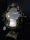 Ornate Brass Desk Mirror Rotating Curled Design Motif