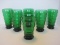 Set - 6 Anchor Hocking Depression Glass Forest Green Whirly-Twirly Pattern Tumblers