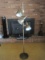 Mid-Century 3 Light Floor Lamp w/ Wooden Accent & Pierced Design Shades Brass Patina