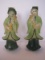 Pair - Porcelain Statuettes Asian Man/Woman Playing Instrument Lamp Bases